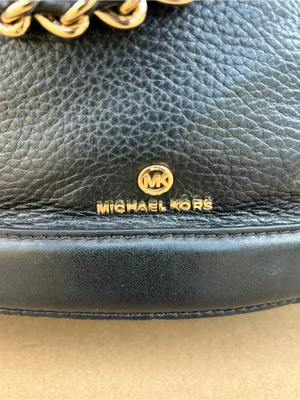 Michael Kors Reese Pebbled Leather Shoulder Tote Bucket Bag Chain Large Black